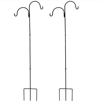 Sunnydaze Black Steel Hanging Double Shepherd Hooks - Set of 2