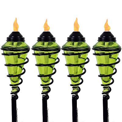 Sunnydaze 2-in-1 Swirling Metal Glass Outdoor Lawn Torch Set of 4 - Green