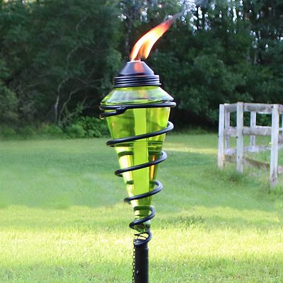 Sunnydaze 2-in-1 Swirling Metal Glass Outdoor Lawn Torch Set of 4 - Green