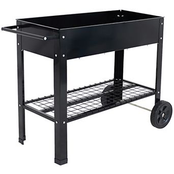 Sunnydaze 43 in Galvanized Steel Mobile Raised Garden Bed Cart
