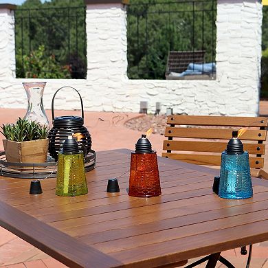 Sunnydaze Blue/Orange/Green Glass/Metal Textured Tabletop Torch - Set of 3