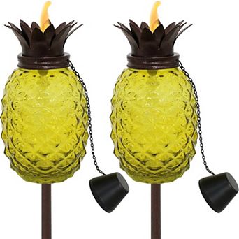 Sunnydaze Glass Tropical Pineapple 2-in-1 Outdoor Torch - Set of 2