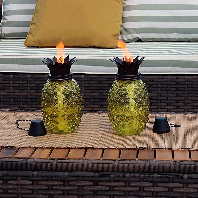 Sunnydaze Glass Tropical Pineapple 2-in-1 Outdoor Torch - Yellow - Set of 2