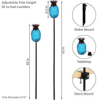 Sunnydaze Glass Tropical Pineapple 2-in-1 Outdoor Torch - Set of 2