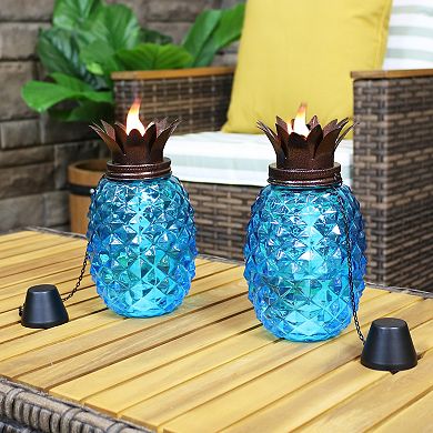 Sunnydaze Glass Tropical Pineapple 2-in-1 Outdoor Torch - Set of 2