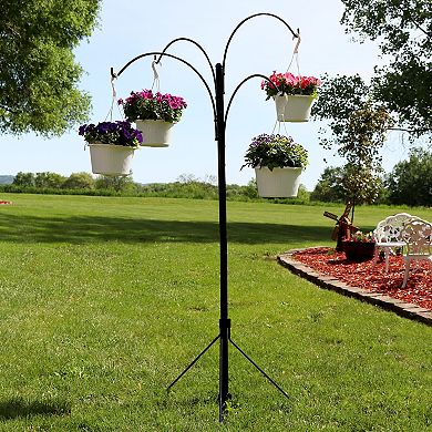 Sunnydaze Black Steel Hanging Basket Stand with 4 Adjustable Arms - 84 in