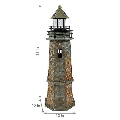 Sunnydaze 35 in Resin and Stone Solar LED Lighthouse Nautical Statue