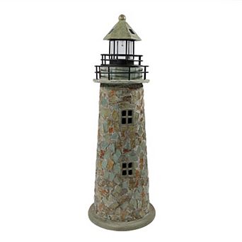Sunnydaze 25 in Resin and Cobblestone Solar LED Lighthouse Nautical Statue