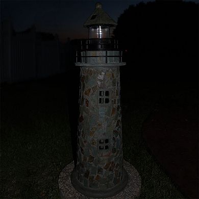 Sunnydaze 25 in Resin and Cobblestone Solar LED Lighthouse Nautical Statue