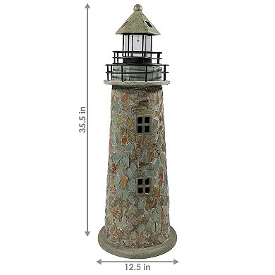 Sunnydaze 25 in Resin and Cobblestone Solar LED Lighthouse Nautical Statue