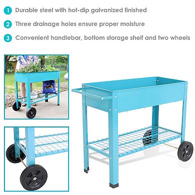 Sunnydaze 43 in Galvanized Steel Mobile Raised Garden Bed Cart