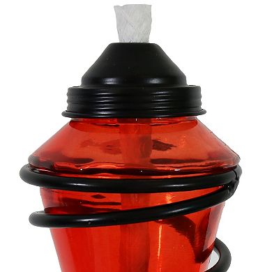 Sunnydaze Swirled Metal/Glass 2-in-1 Outdoor Lawn Torch - Red - Set of 2
