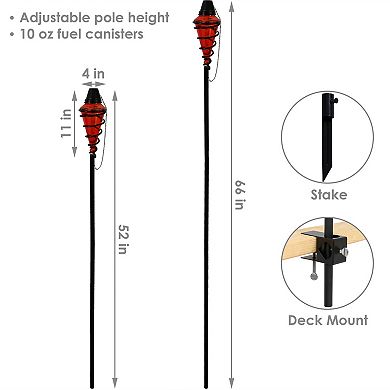Sunnydaze Swirled Metal/Glass 2-in-1 Outdoor Lawn Torch - Red - Set of 2