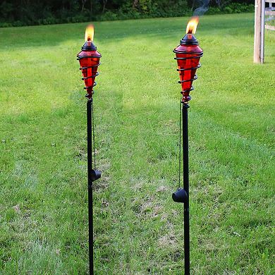 Sunnydaze Swirled Metal/Glass 2-in-1 Outdoor Lawn Torch - Red - Set of 2