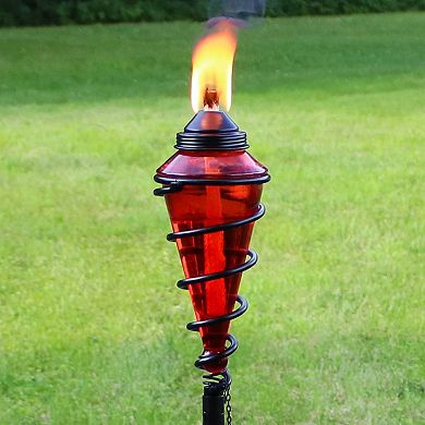 Sunnydaze Swirled Metal/Glass 2-in-1 Outdoor Lawn Torch - Red - Set of 4