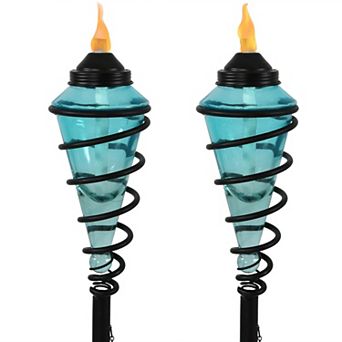 Sunnydaze Adjustable Height Swirled Metal/Glass 2-in-1 Outdoor Lawn Torch