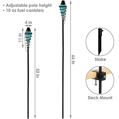 Sunnydaze Swirled Metal/Glass 2-in-1 Outdoor Lawn Torch - Blue - Set of 2