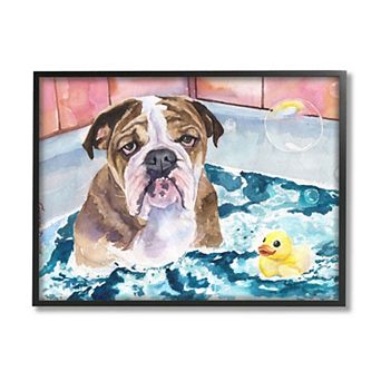 Stupell Home Decor English Bulldog Bathtub Framed Wall Art