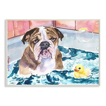 Stupell Home Decor English Bulldog Bathtub Plaque Wall Art