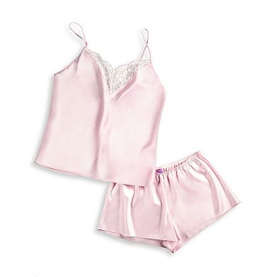 Plus Size Lilac+London Satin and Lace Pajama Cami & Pajama Shorts Sleep Set