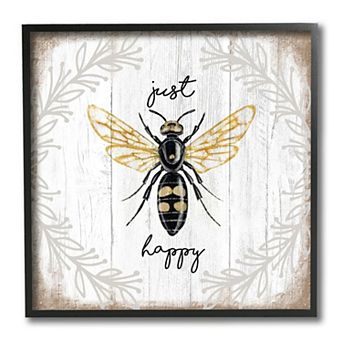 Stupell Home Decor Just Be Happy Bumblebee Framed Wall Art