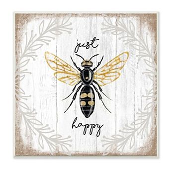 Stupell Home Decor Just Be Happy Bumblebee Plaque Wall Art