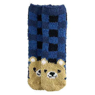 SHINE Cozy Bear Plaid Crew Socks