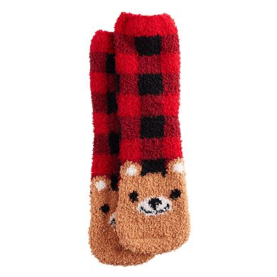 SHINE Cozy Bear Plaid Crew Socks