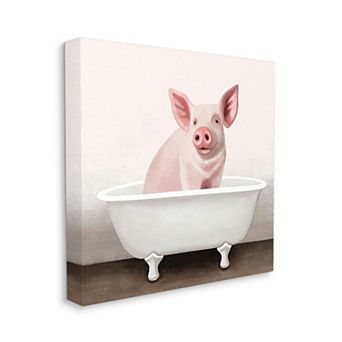 Stupell Home Decor Pink Farm Pig Bath Tub Canvas Wall Art