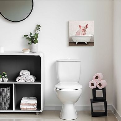 Stupell Home Decor Pink Farm Pig Bath Tub Canvas Wall Art