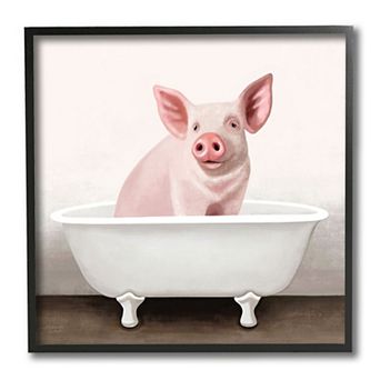 Stupell Home Decor Pink Farm Pig Bath Tub Framed Wall Art