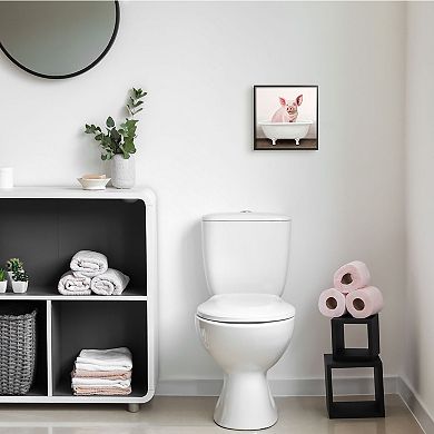 Stupell Home Decor Pink Farm Pig Bath Tub Framed Wall Art