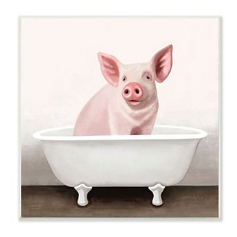 Stupell Home Decor Pink Farm Pig Bath Tub Plaque Wall Art
