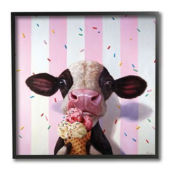 Stupell Home Decor Cute Baby Cow Ice Cream Framed Wall Art