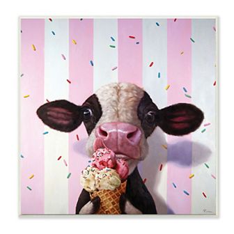 Stupell Home Decor Cute Baby Cow Ice Cream Plaque Wall Art