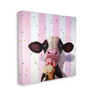 Stupell Home Decor Cute Baby Cow Ice Cream Canvas Wall Art