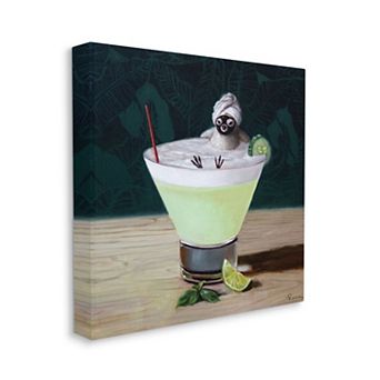 Stupell Home Decor Bird Bathing Cucumber Martini Canvas Wall Art