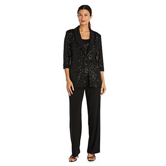 Women's R&M Richards 3 pc Beaded Tuxedo Jacket, Cami & Pant Set
