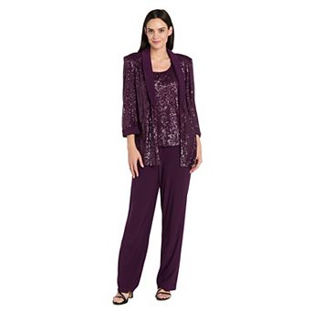 Women's R&M Richards 3 pc Beaded Tuxedo Jacket, Cami & Pant Set