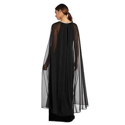 Women's R&M Richards Rhinestone Neck & Chiffon Cape Velvet Dress