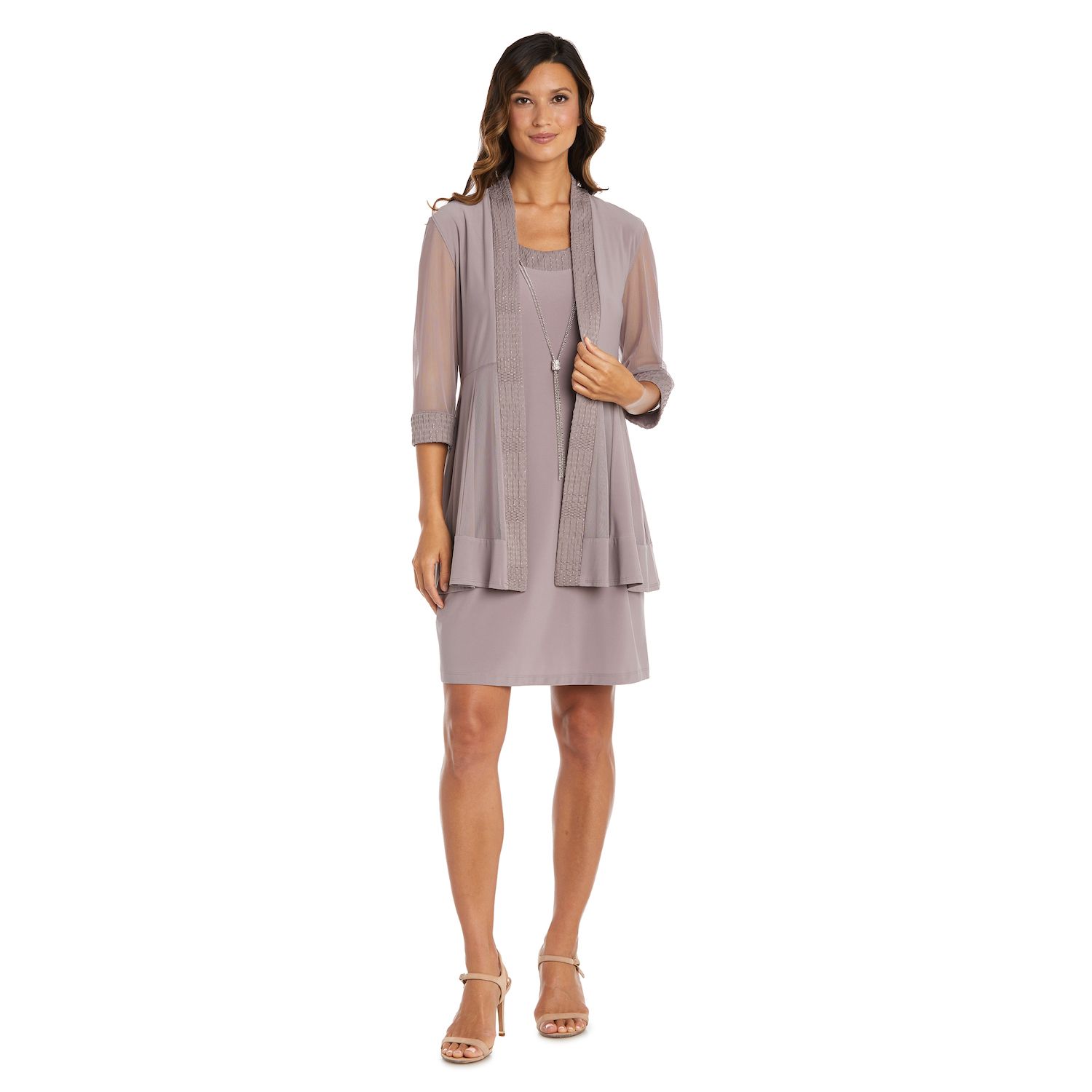 Женские платья R&M Richards 2 pc Jacquard Glitter Jacket & Dress Set, цвет: Розовато-лиловый — фото 1