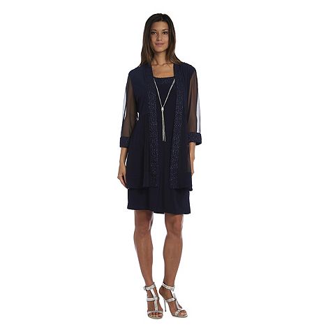 Женские платья R&M Women's R&M Richards 2 pc Jacquard Glitter Jacket & Dress Set