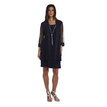 Women's R&M Richards 2 pc Jacquard Glitter Jacket & Dress Set