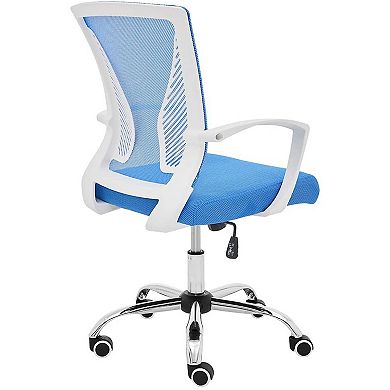 Modern Home Zuna Ergonomic Mesh Mid Back Office Desk Rolling Chair, White & Blue