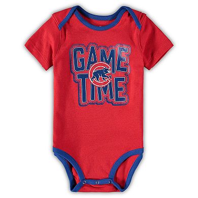 Newborn & Infant Chicago Cubs Royal/Red/Heathered Gray Game Time Three-Piece Bodysuit Set