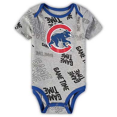 Newborn & Infant Chicago Cubs Royal/Red/Heathered Gray Game Time Three-Piece Bodysuit Set