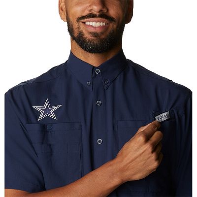 Men s Columbia Navy Dallas Cowboys Tamiami Omni Shade Button Down Short Sleeve Shirt