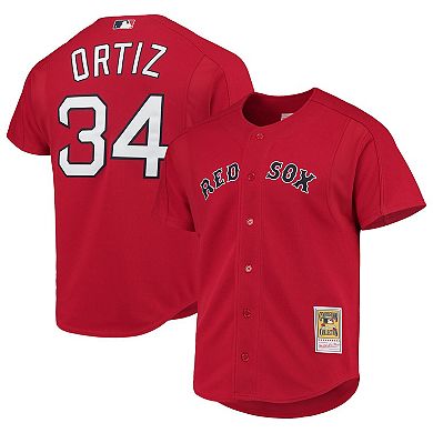 Men's Mitchell & Ness David Ortiz Red Boston Red Sox Cooperstown Collection Mesh Batting Practice Button-Up Jersey