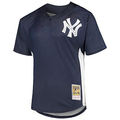 Men's Mitchell & Ness Derek Jeter Navy New York Yankees Cooperstown Collection Mesh Batting Practice Button-Up Jersey