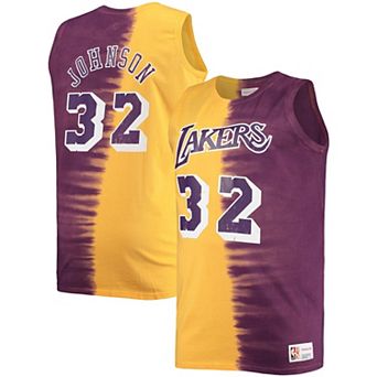 Men's Mitchell & Ness Magic Johnson Purple/Gold Los Angeles Lakers Big & Tall Profile Tie-Dye Player Tank Top